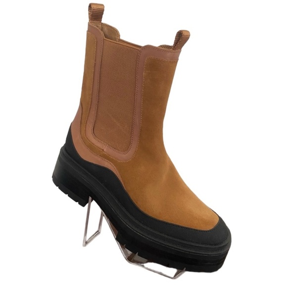 Sam Edelman Lulia Chelsea Chunky Ankle Booties Cognac Suede Size 8.5 NEW - Picture 1 of 11